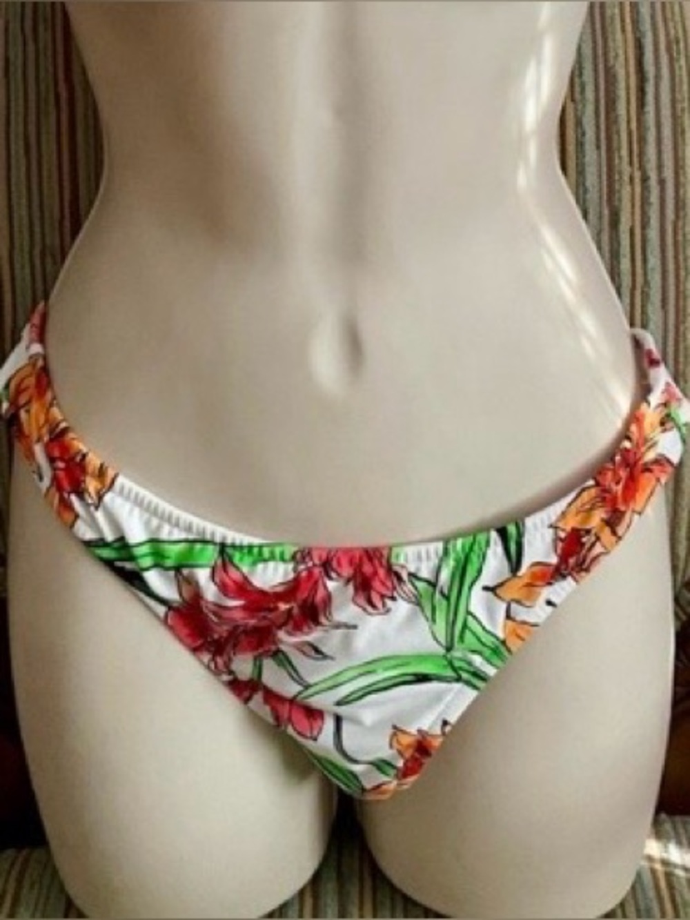VENUS White Bikini Bottom with Red & Orange Floral Print